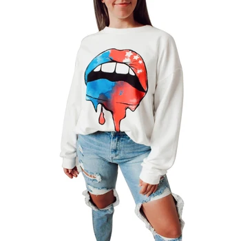 

Women’s Eyelashes Lips Printing Loose Sweater, Pompous Leopard Print Pullover Cardigan, Autumn and Winter Jumper