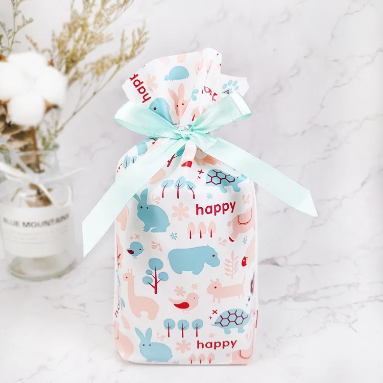 10PCSNew Year Christmas Bag Christmas Gift Bag Candy Cookies Plastic Bag for Packaging Food Gift Drawstring Drawstring Pocket - Color: Christmas bag-19