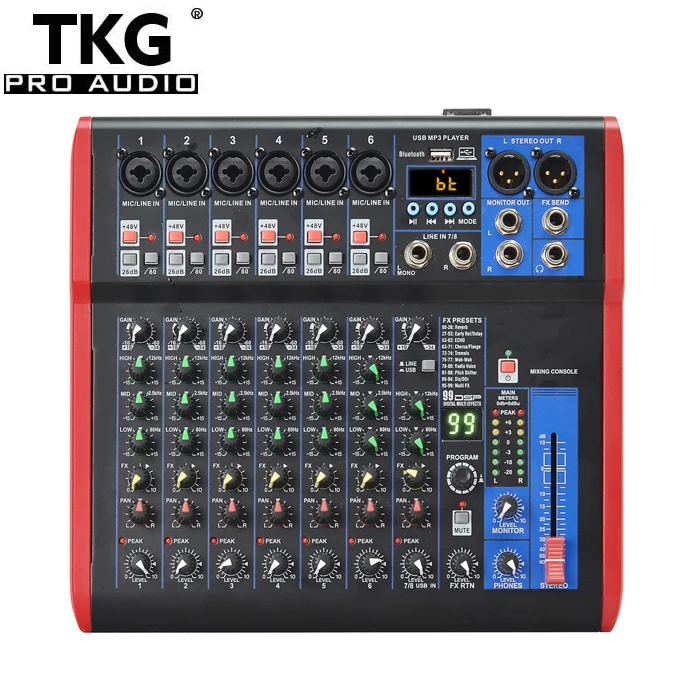 TKG 99 dsp эффект, включающим в себя гарнитуру блютус и флеш-накопитель USB платье для выступления на сцене звуковой динамик смеситель Звук 8 канальный микшер 8-канальный сетевой видеорегистратор