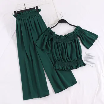 

2020 Summer Two Piece Outfits Women Off Shoulder Jumpsuits Palazzo Playsuits Party Ruffle Strap Women Summer Jumpsuits