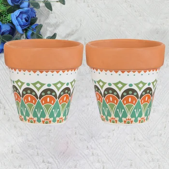 

2PCS Red Pottery Succulent Flowerpot Creative Ceramic Flower Pot Creative Bonsai Flowerpot Crafts Coarse Pottery Plants Pot for