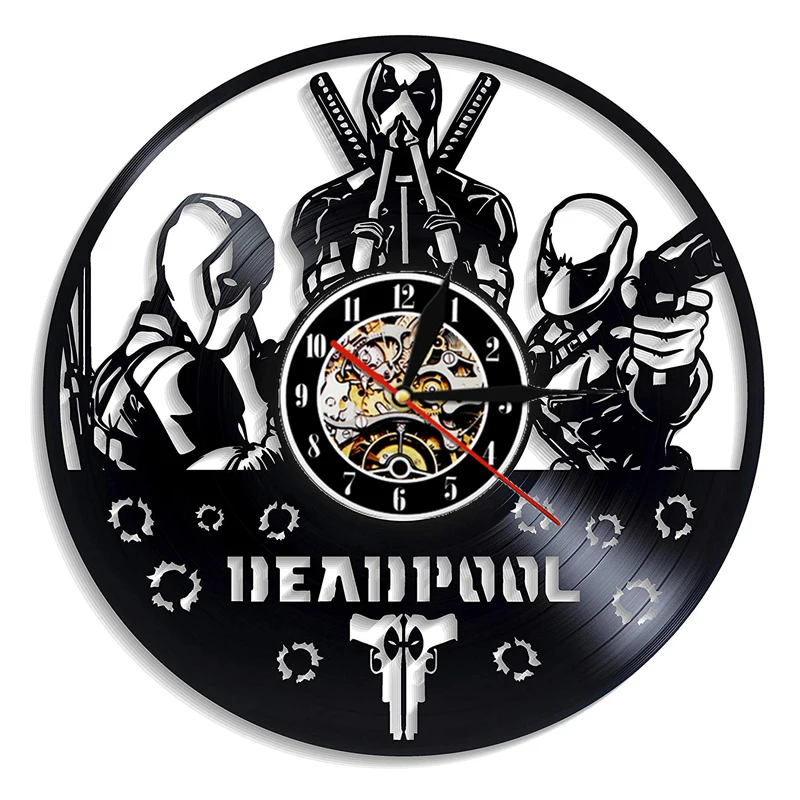 Vintage Vinyl Record Wall Clock Modern Design Deadpool Marvel Comics Hanging Watch Vinyl Wall Clocks Home Decor Gifts for Men