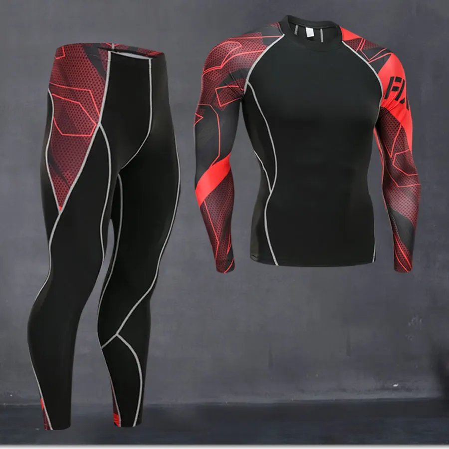 Термобелье, мужское длинное нижнее белье, компрессионная одежда, рубашка для фитнеса, мужская рубашка для бега, тренировочные штаны, термобелье - Цвет: sport suit 11