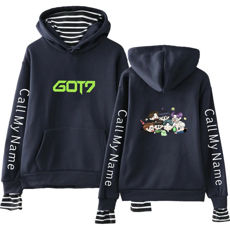 GOT7 поддельные из двух частей толстовки Толстовка kawaii уличная Женская/Мужская мода корейский стиль толстовки Толстовка