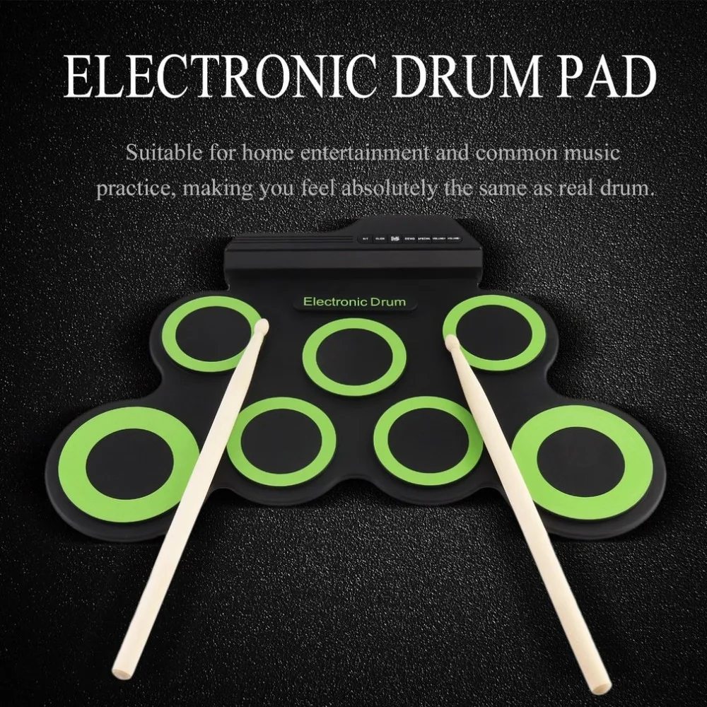 Портативный электронный барабан цифровой USB 7 подушечек рулонный барабанный набор силиконовый Электрический барабанный коврик комплект с барабанными палочками ножная педаль G3002A