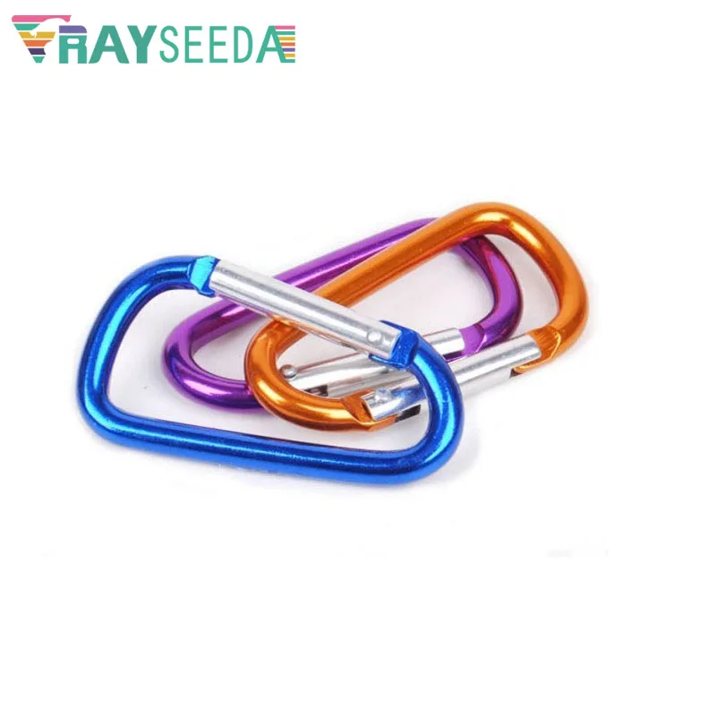 10pcs A Lot Climbing Carabiner D Shape 5# Aluminium Outdoor Camping Carabiners Keychain Hanging Hook Snap Clip For Bags