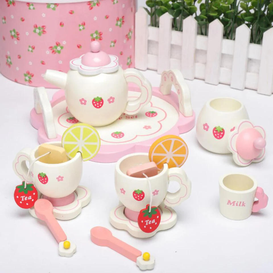 pink wooden tea set