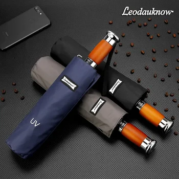 

Upscale Wooden handle Automatic Umbrella Men 10Ribs Folding Strong Wind Resistant Umbrellas Rain Women Business Anti-UV umbrella