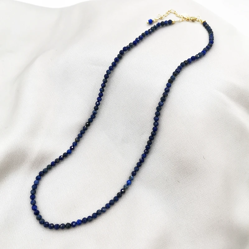 

Faceted Lapis Lazuli Necklace Delicate Adjustable 14K Gold Filled Chains Natural Stones Collier Femme Unique Women BOHO Necklace