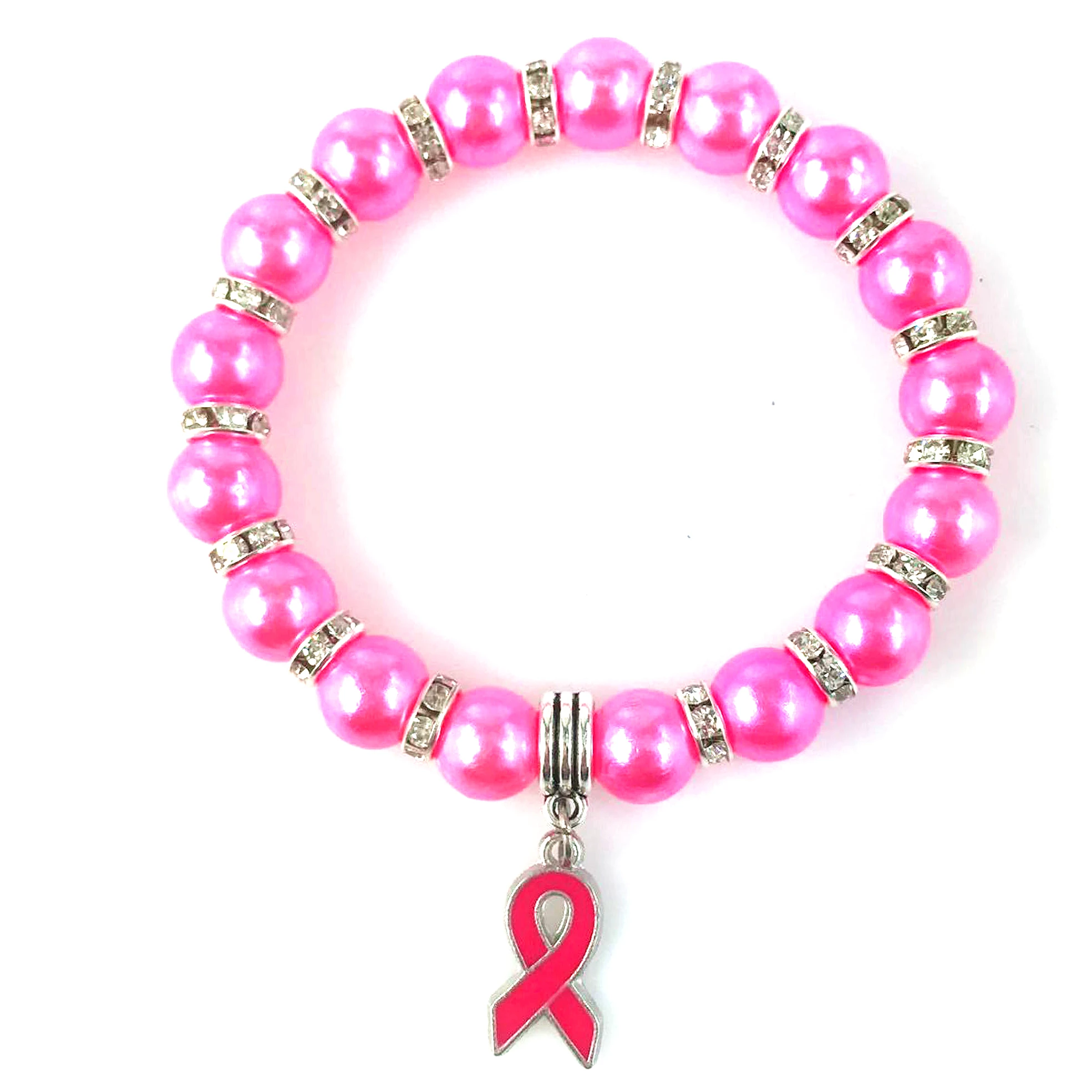 Pink Pearl Elastic bracelet Colorful Enamel silk ribbon charm Bracelet/Bangle For care Breast Cancer Charm Women Bracelet | Украшения и