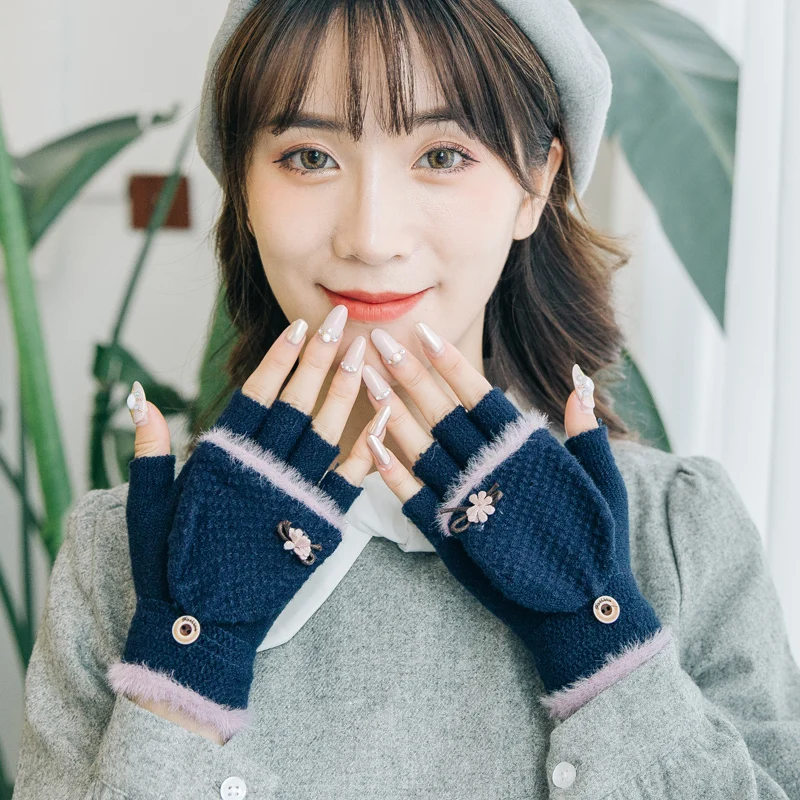 Новые модные зимние женские перчатки без пальцев многофункциональные милые теплые рукавички пэчворк подарок для студентов подруги