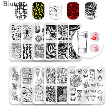 

Biutee Square Nail Stamping Template Set Flower Tiger Animal Pattern 6*6cm Nail Art Stamp Template Image Stencils Tools Kits