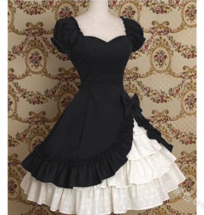 Платье для косплея; Vestidos; kawaii; готическое платье для девочек в японском стиле колледжа с бантом; платье принцессы лоли В Стиле Лолита; jsk; милое платье с оборками - Цвет: Черный