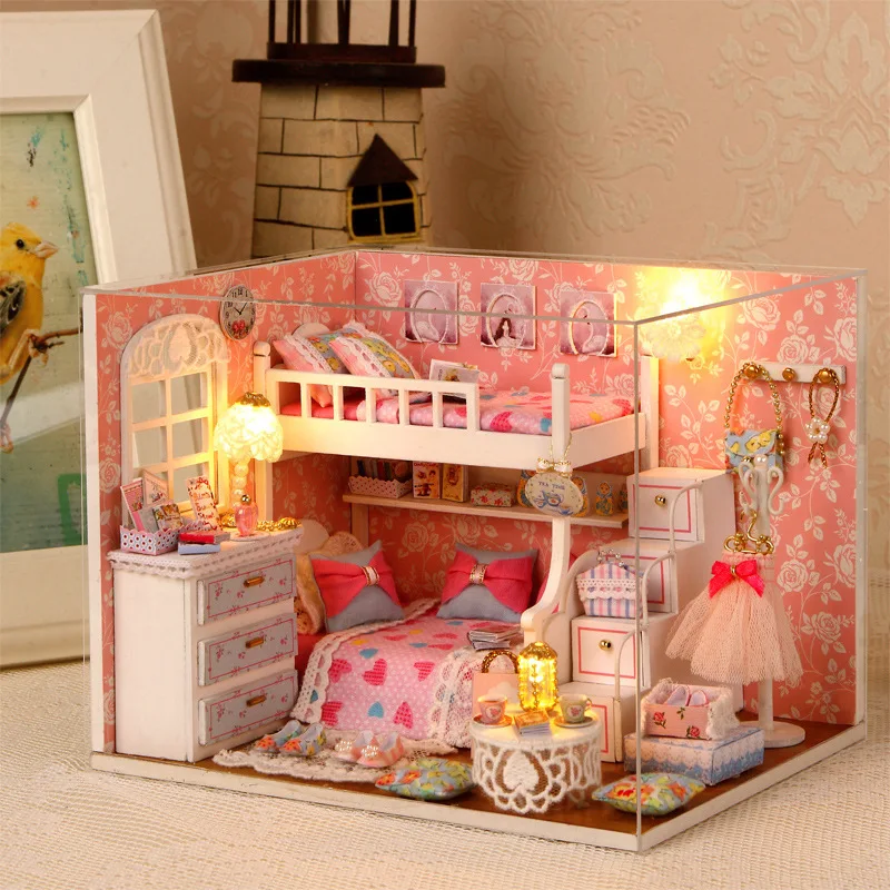 DIY Деревянные кукольные блоки для дома с мебель и свет и пылезащитный чехол миниатюрная кукла лучшие друзья для детей