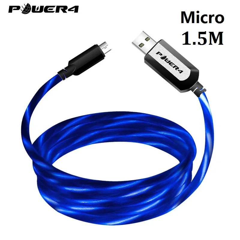 Power4 два пакета Micro USB шнур 3,0 для Android телефонов зарядное устройство Реверсивный Micro светодиодный кабель USB для samsung быстрой зарядки Microusb - Цвет: Micro-Blue-1.5m-1pc
