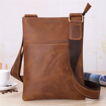 

Handmade Natural Crazy Horse Leather Men Bag Vintage Shoulder Crossbody Bag Casual Genuine Leather Men Messenger Bags