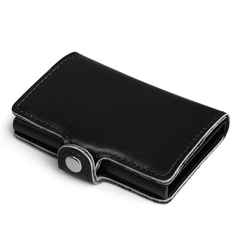 Genuine Leather Men Aluminum Wallet Back Pocket ID Card holder RFID Blocking Mini Magic Wallet Automatic Credit Card Coin Purse - Цвет: Black1