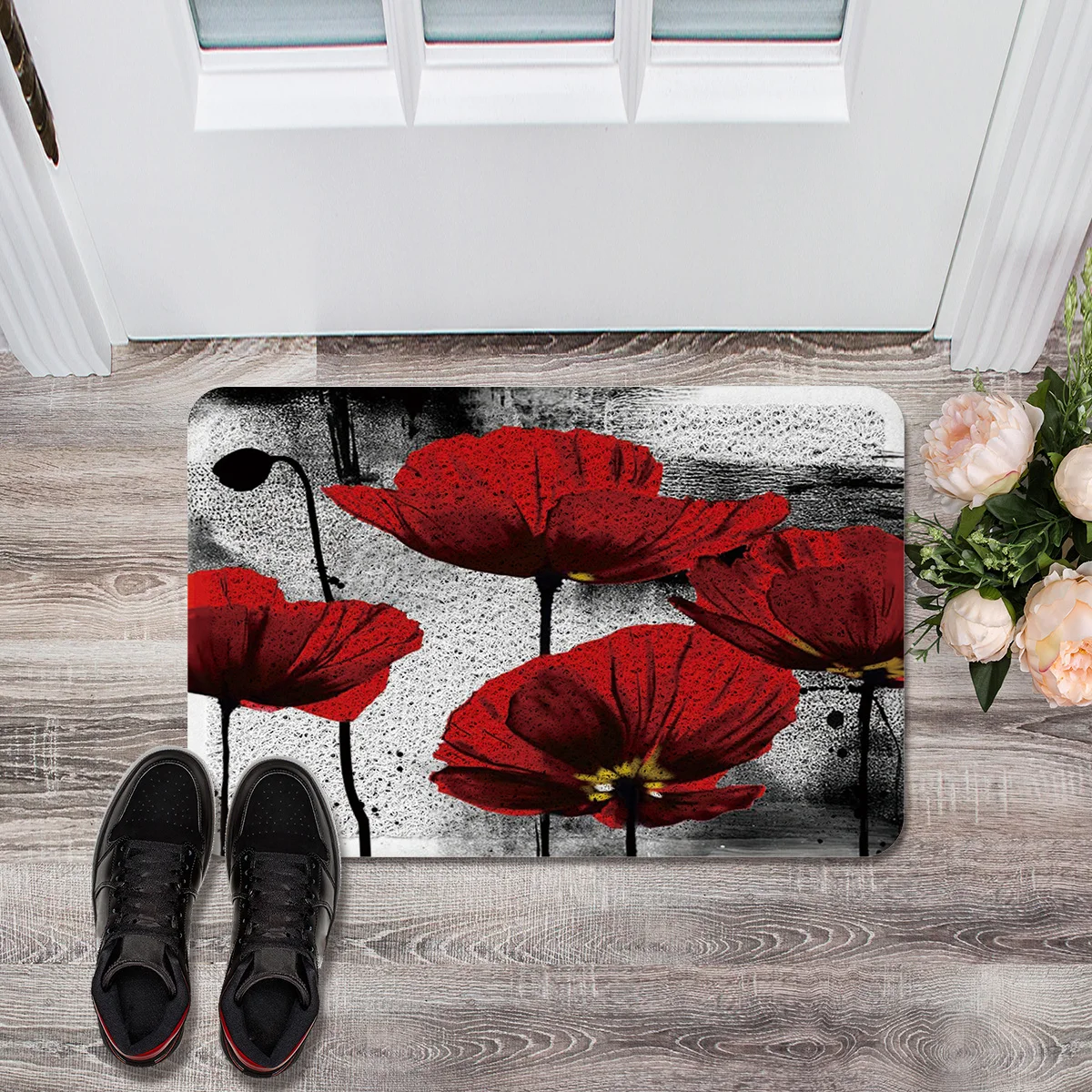 Poppy Flower чернильные стильные коврики для входной двери в помещении низкопрофильные кухонные Коврики для передней двери детские