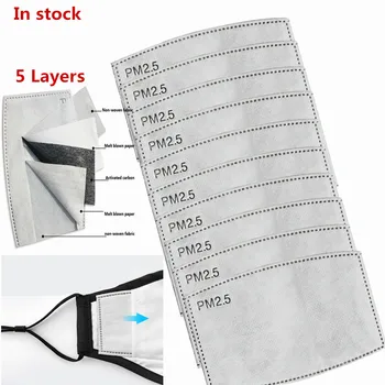 

5 Layers Protective PM2.5 Filter Paper Anti Haze Mouth Mask In Stock Non-woven Activated Carbon Filter Paper for Men Women