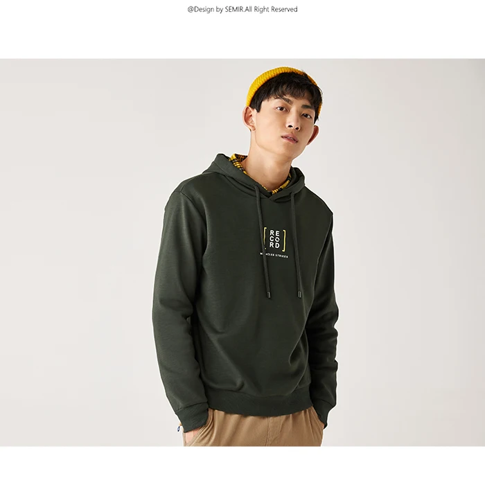 SEMIR свитер для мужчин зима толстый плюс бархат с капюшоном дизайн чувство печати толстовки одежда для взрослых мужчин