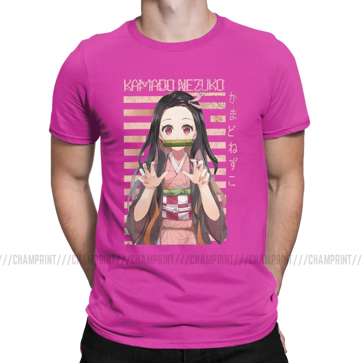 Nezuko Kimetsu No Yaiba, Мужская футболка, Demon Slayer, аниме, потрясающая футболка, футболка с коротким рукавом, хлопок, Новое поступление одежда - Цвет: Фуксия
