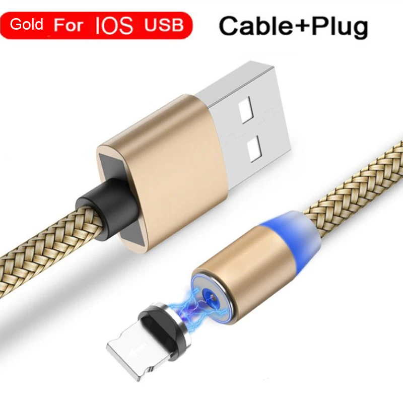 2 м Магнитный Micro USB кабель для быстрой зарядки iPhone samsung кабель для передачи данных Магнитный кабель для зарядки usb type C 3A кабель для мобильного телефона - Цвет: A02-IOS gold