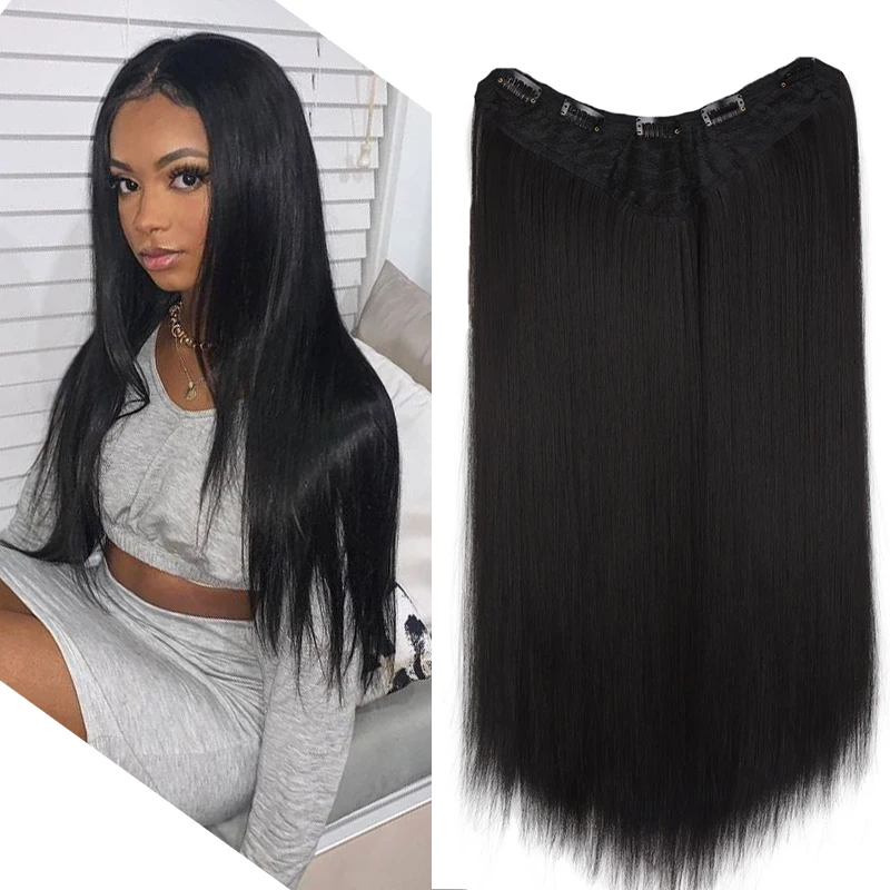 

24" v-Part Synthetic Hair Extension Clip In Long Thick Curly Natural Blonde Flase Hair Hairpieces For Women Heat Resistant