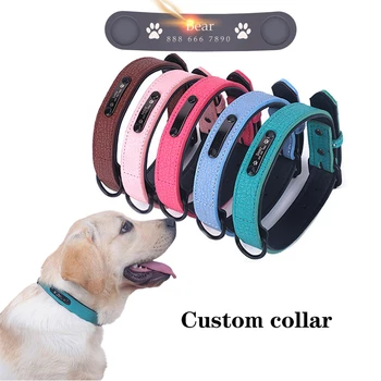 

Dog Collar Personalized Custom Pet Dog Name Id Tag Adjustable Soft Leather Collar For Cat Puppy Medium Large Dogs Accessories