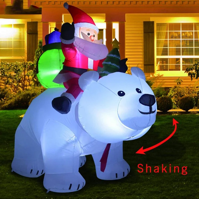 

LED Inflatable Model Santa Christmas Riding Polar Bear Inflatable Doll Christmas Home Decorations