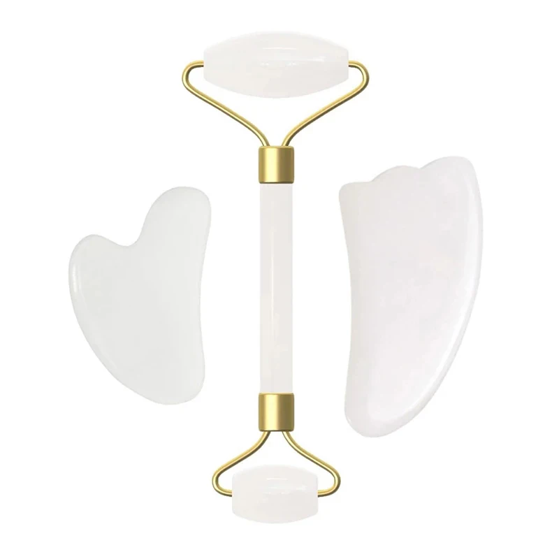 Натуральный белый нефритовый ролик Guasha скребок для доски набор Белый Кварцевый