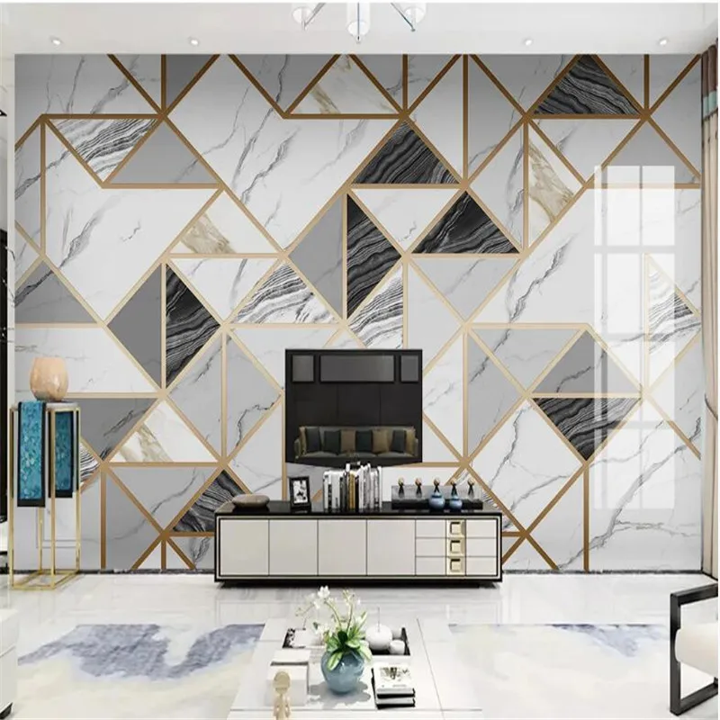 Large 3D wallpaper mural custom geometric marble jazz white living room TV background wallpaper mural