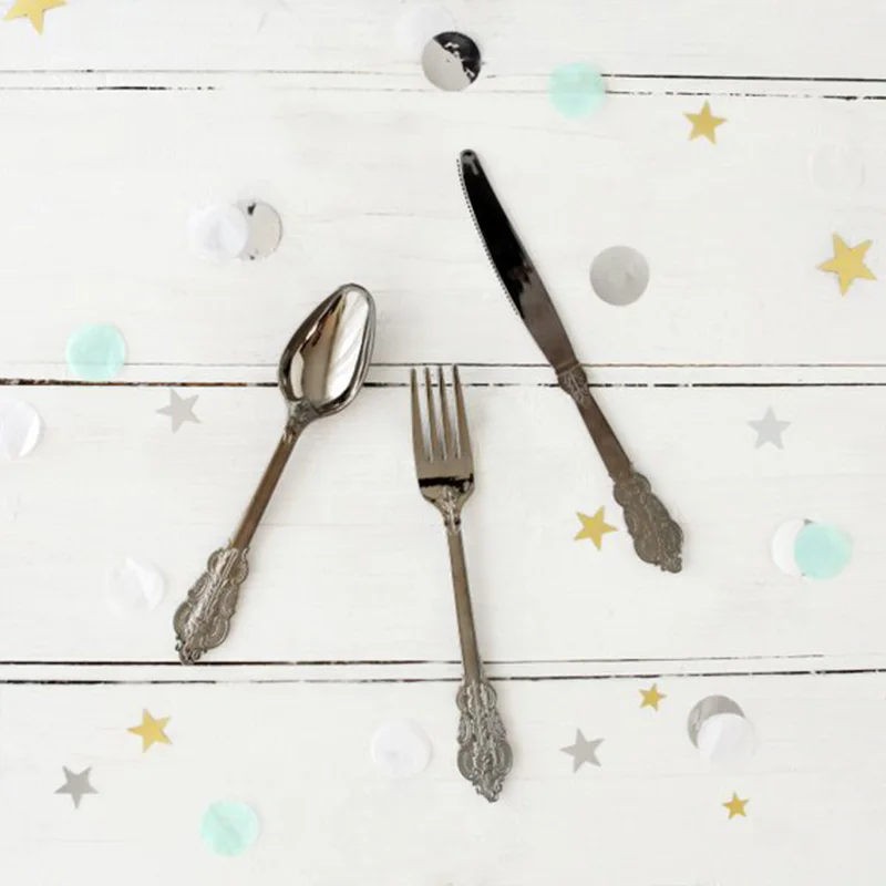 12pcs 4sets Disposable Colorful Plastic Cutlery Tableware Sets 4 Knives 4 Spoons 4 Forks Wedding Birthday Party  Dinnerware Eco
