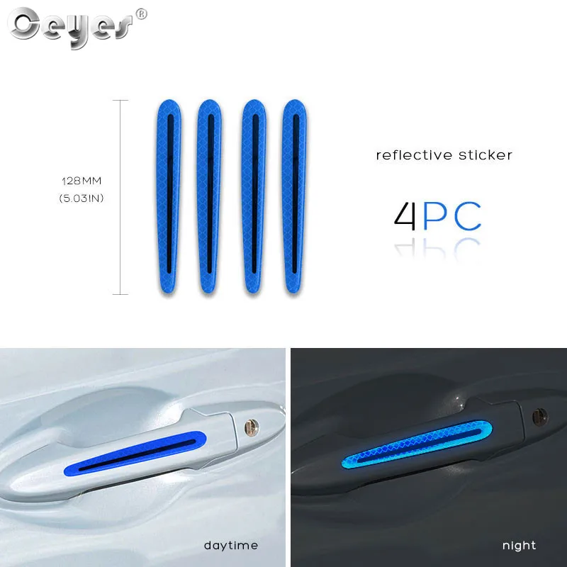 Ceyes 4 шт. автомобильные аксессуары наклейка для дверной ручки наклейка предупреждающий, светоотражающий скотч Авто светоотражающие полосы для вождения безопасность Марка Стайлинг - Название цвета: Style 1 Blue