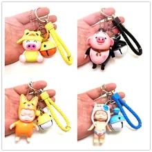 Стиль мультфильм сон прелестный ребенок McDull свиная кожа маленькая кукла Фарт брелок кожаный шнур подвеска-колокольчик подарок