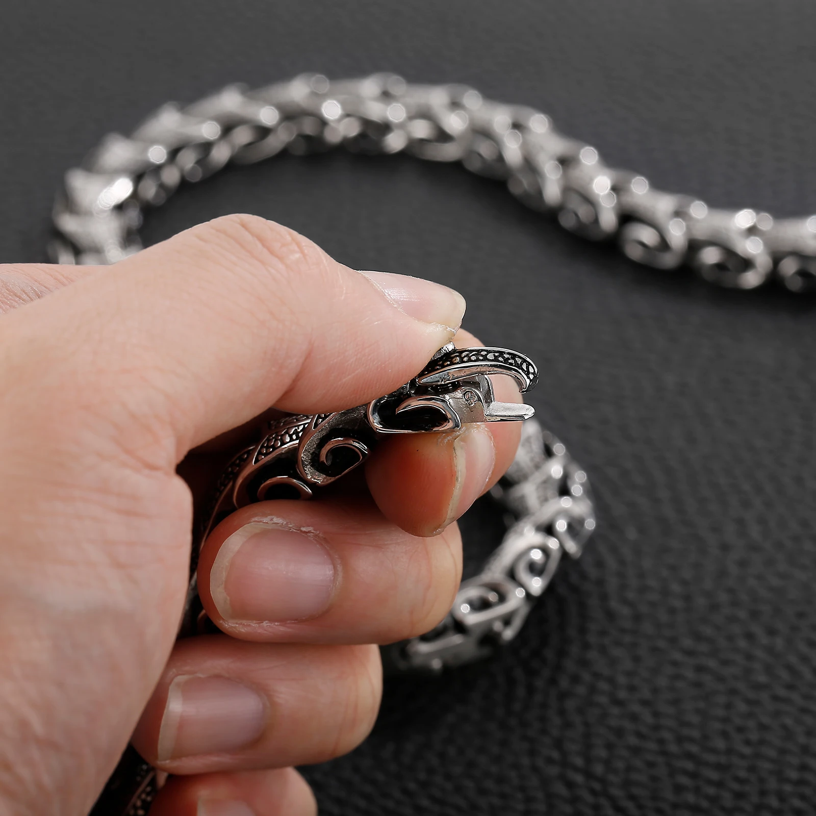 Fongten Gothic Dragon Chain Necklace For Men Stainless Steel Charm Collar Choker Long Necklace Heavy Silver Color Jewelry