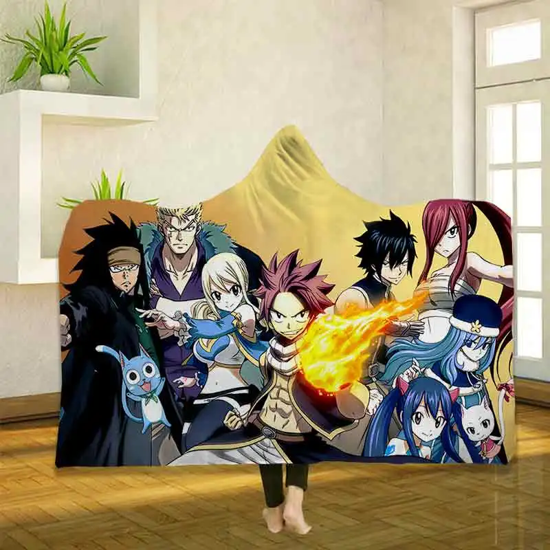

Anime Fairy Tail 3D Printing Throw Hooded Blanket Wearable Warm Fleece Bedding Office Quilts Soft Adults Travel 11