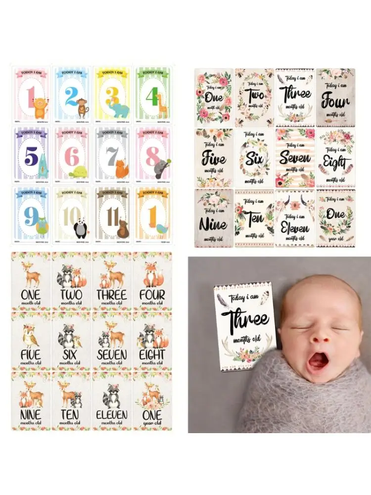 

12 Sheet Baby Monthly Milestone Cards Birth to 12 Months Photo Prop Moment Cards