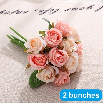 

2 Pcs Handmade Rose Flowers 24 Heads Bouquet For Bridal Wedding Party Decoration Made Of High-grade Silk In Elegant Shape BV789