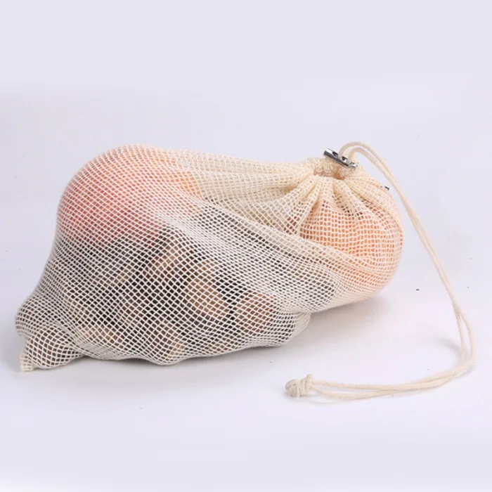 Горячая Многоразовые продукты сумки моющиеся Drawstring сетки продуктовые мешки для овощных фруктов покупок