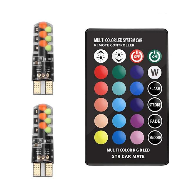 2 bulbs 1 remote Led W5W T10 RGB габаритный свет универсальный автомобиль RGB COB 12SMDs красочные многорежимные автомобильные лампочки с пультом дистанционного управления - Испускаемый цвет: 2 bulbs 1 remote