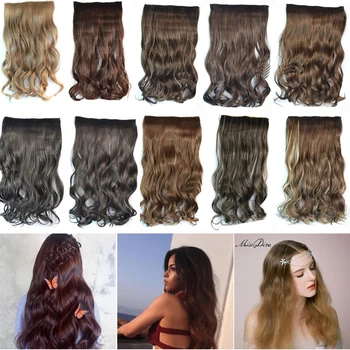

One Piece Full Head Clip in Thick Hair Extensions Wavy Straight 2020 Top Quality