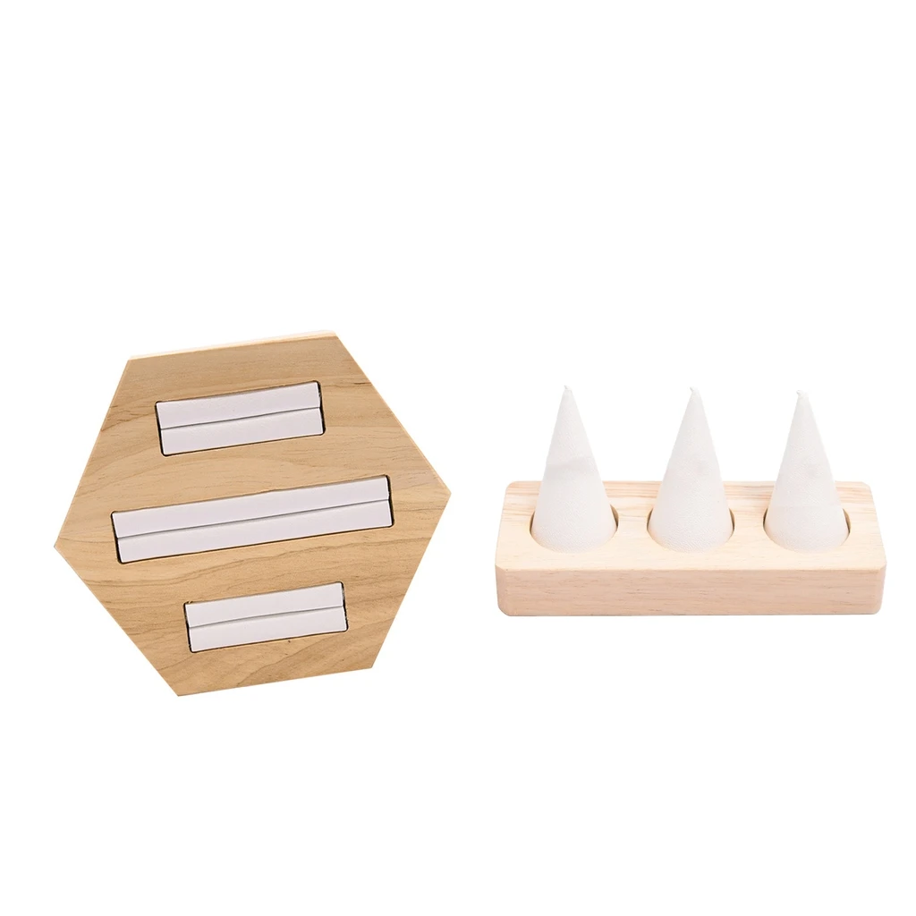 

Jewelry Ring Display Earring Organizer Showcase Stand Wooden Slot Cone Shape