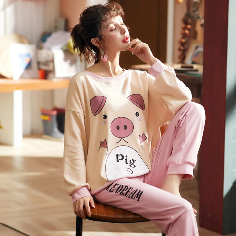 A908pajamas Новые женские пижамные комплекты Осенняя Милая одежда для сна с длинными рукавами и принтом из мультфильмов для девочек пижамы Mujer ночная рубашка для отдыха Одежда для взрослых - Цвет: A908pajamas