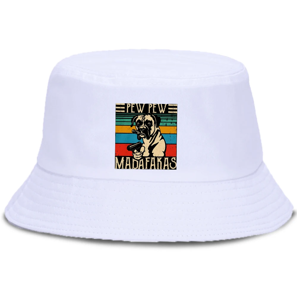 Funny pew pew madafakas cool dog Bucket Hats Vintage Cap Summer Men's Panama Caps Woman Men Bob Chapeau Fishing Fisherman Hat