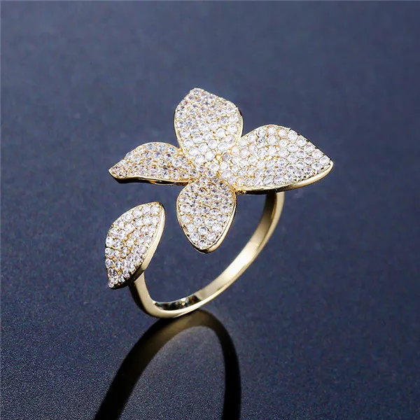 Gold Ring UILZ Monaco, дизайнерские аксессуары, модный браслет-цепочка в форме цветка, в форме листа, AAA, циркон, микро проложить, для женщин, свадебные украшения, UB2016 - Окраска металла: Gold Ring