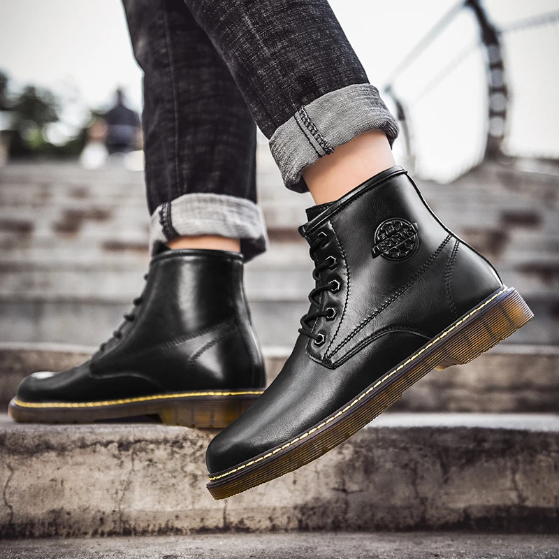 

Men Martin Split Leather Shoes High Top Fashion All Seasons Casual Shoes for Man Motorcycle Ankle Boots Waterproof Trendy Boots