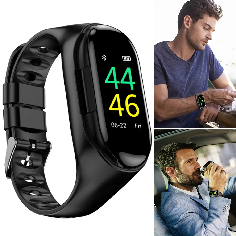 Smart Watch Color Screen Bracelet Double Bluetooth with Stereo Earbud Smart Watches -Drop