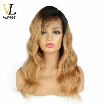 

VLwigs Brazilian Virgin Human Hair Body Wave 13*4 Lace Front Wigs PrePlucked Honey Blonde Remy Ombre Color Glueless Wig VL56