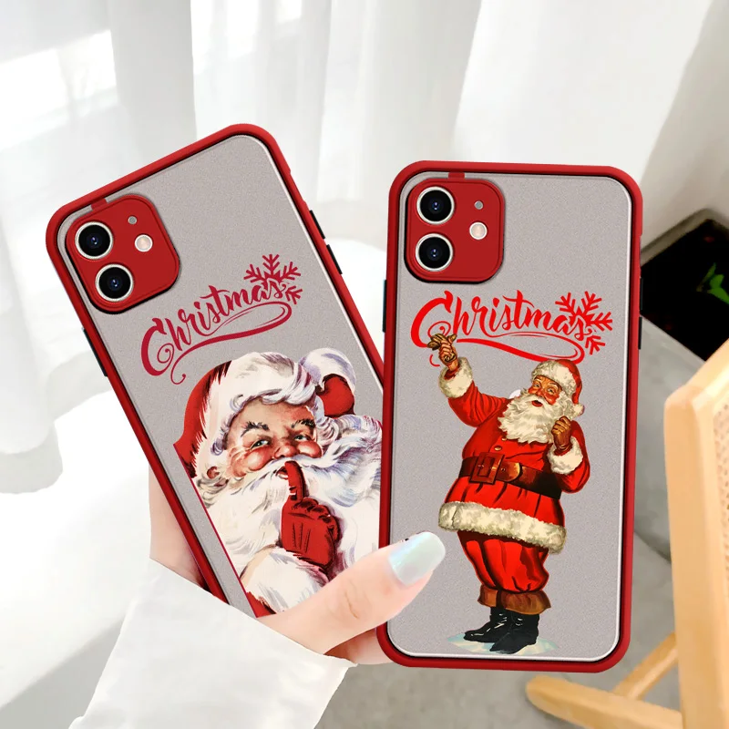 

Christmas Cartoon Deer red Case For iPhone 11 Pro XS Max XR X SE 2020 hard Santa Claus Cover For iphone 7 8 6 6S Plus 7Plus Case