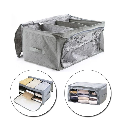 Non Woven Fabric Clothing Storage Box Folding Storage Bag Clear Window Zipper Clothes Organizer Basket With Handle